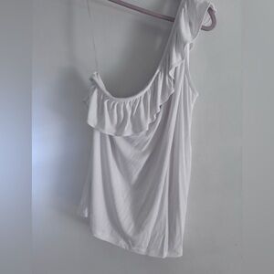 LOFT White Asymmetrical Ruffled Sleeveless Tank Top